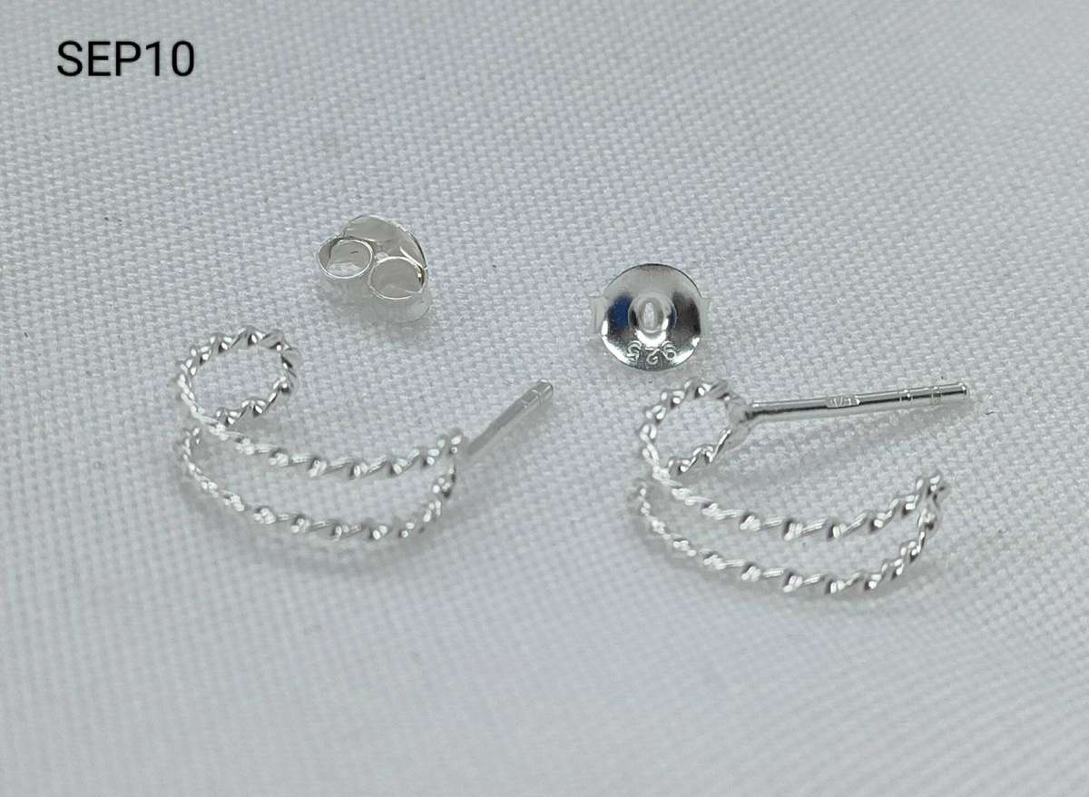New Sterling Silver plain half hoop double rail stud earrings-lovely design-925stamp
