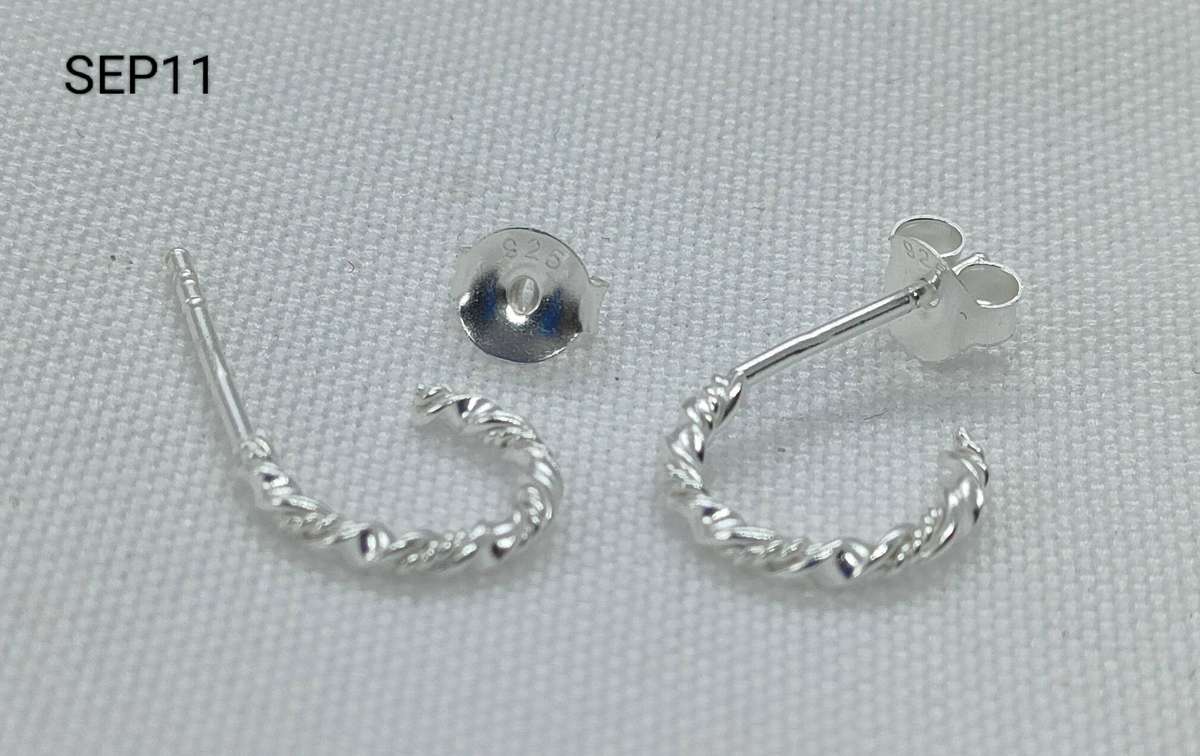New Sterling Silver plain half hoop stud earrings-lovely design-925stamp