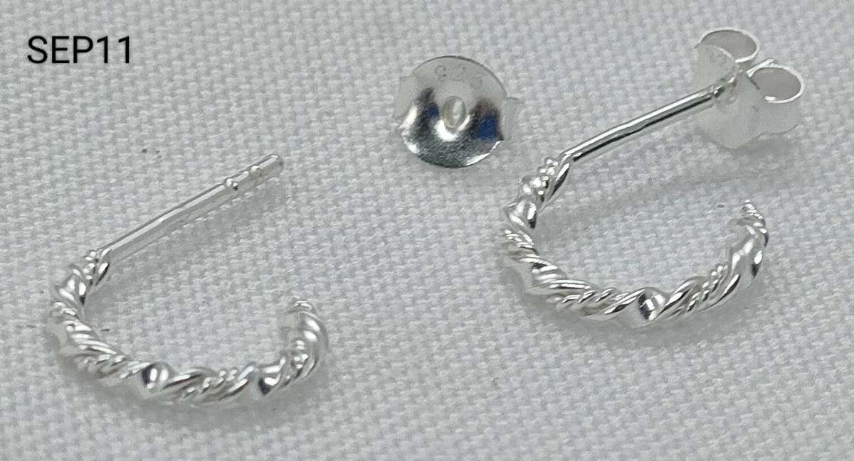 New Sterling Silver plain half hoop stud earrings-lovely design-925stamp