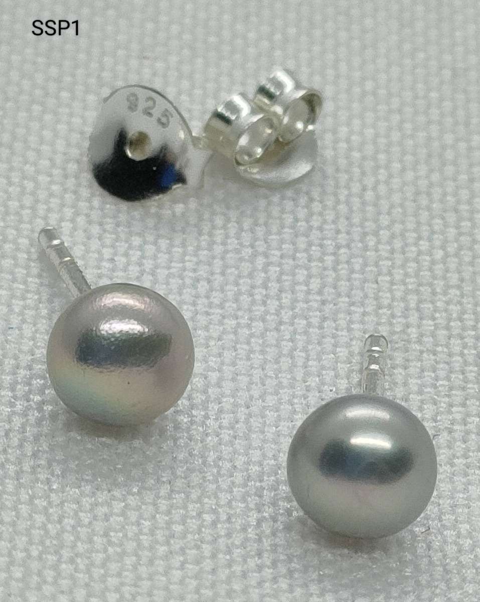 New Sterling Silver grey pearl earrings-925stamp-