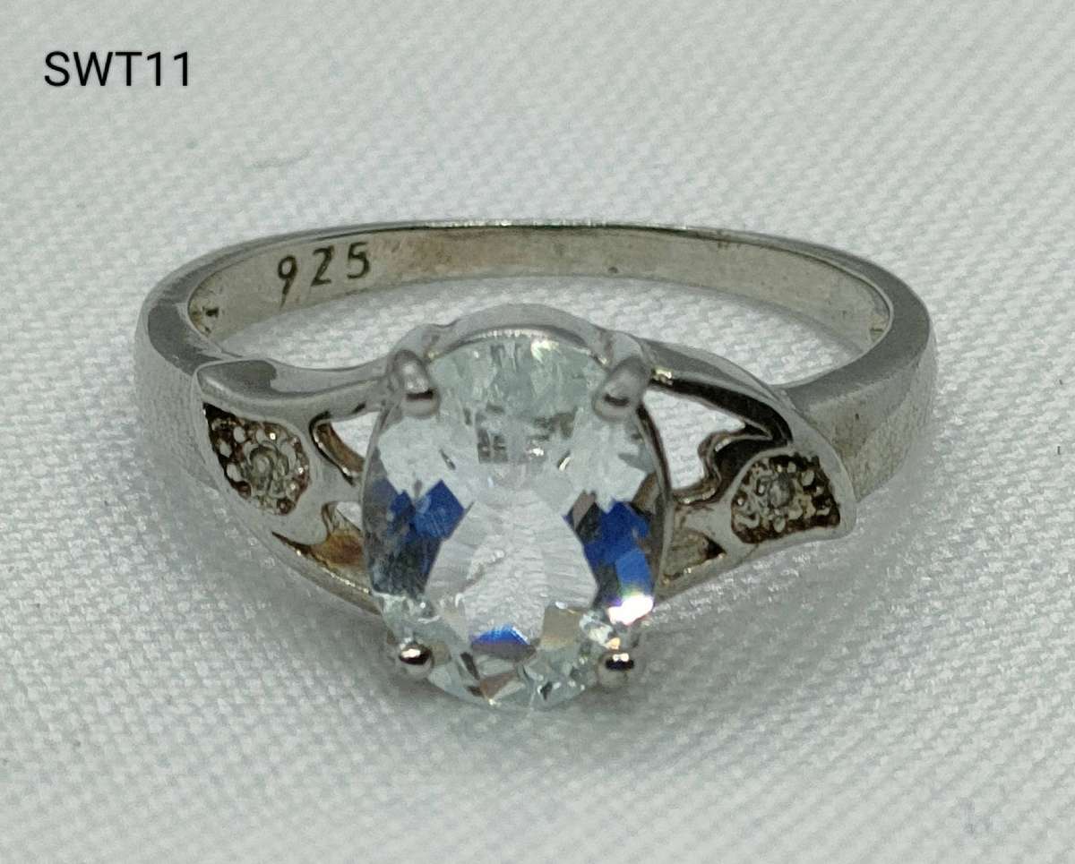 Sterling silver natural White Topaz and diamond ring-925 stamp - lovely design -US7-