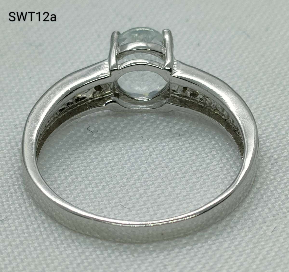 Sterling silver natural White topaz and diamond ring- 925 stamp - lovely design -US7- large stone