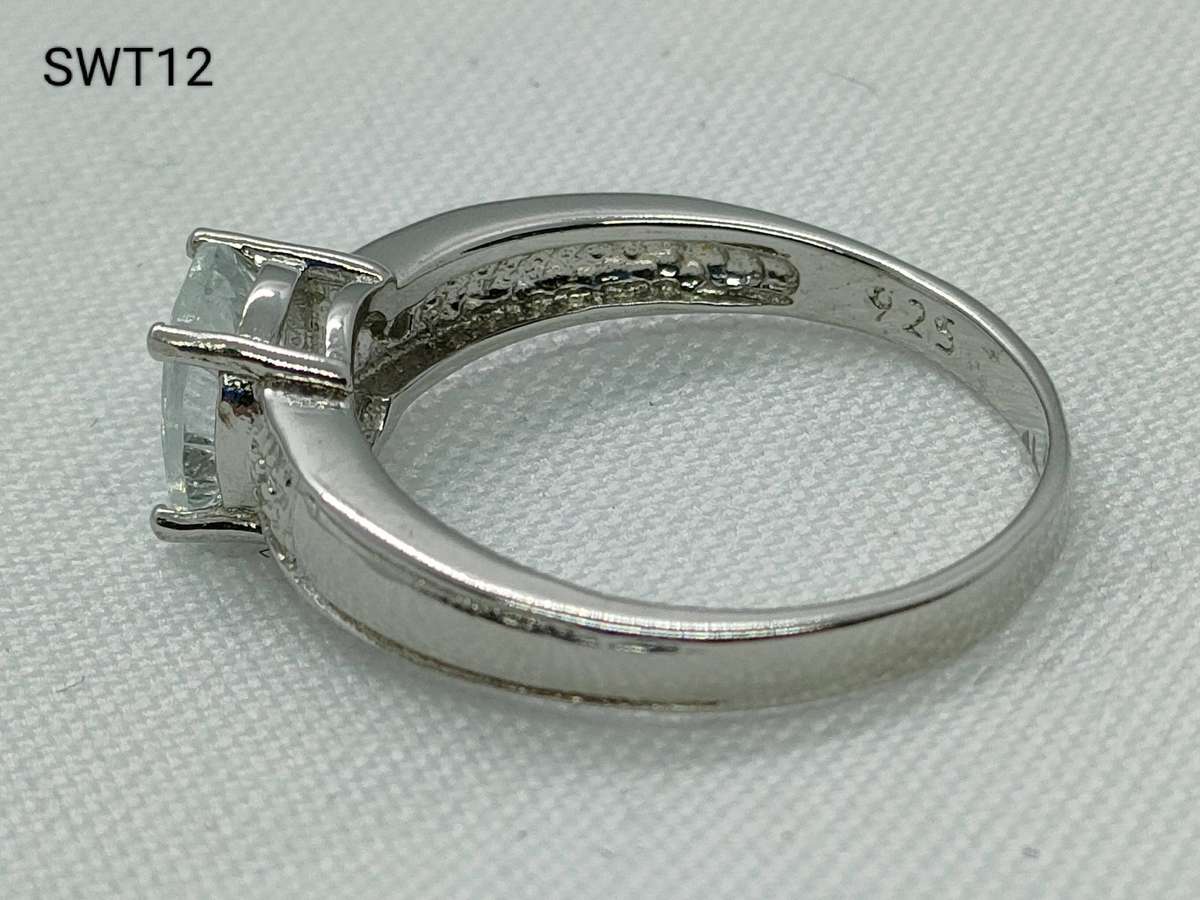 Sterling silver natural White topaz and diamond ring- 925 stamp - lovely design -US7- large stone