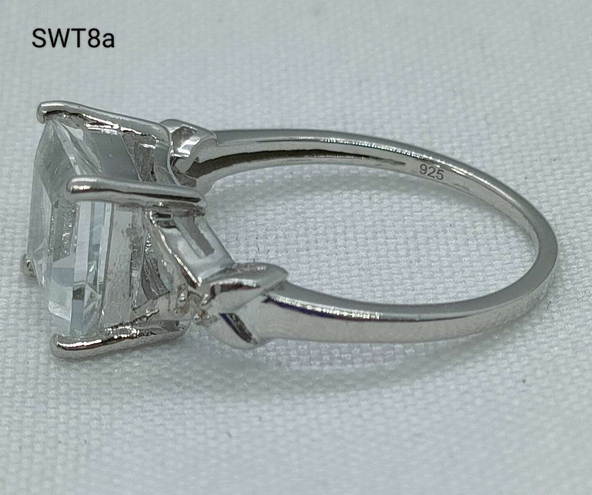 Sterling silver White Topaz & diamond ring- 925 stamped -size 7 - lovely design- large 3 ct stone