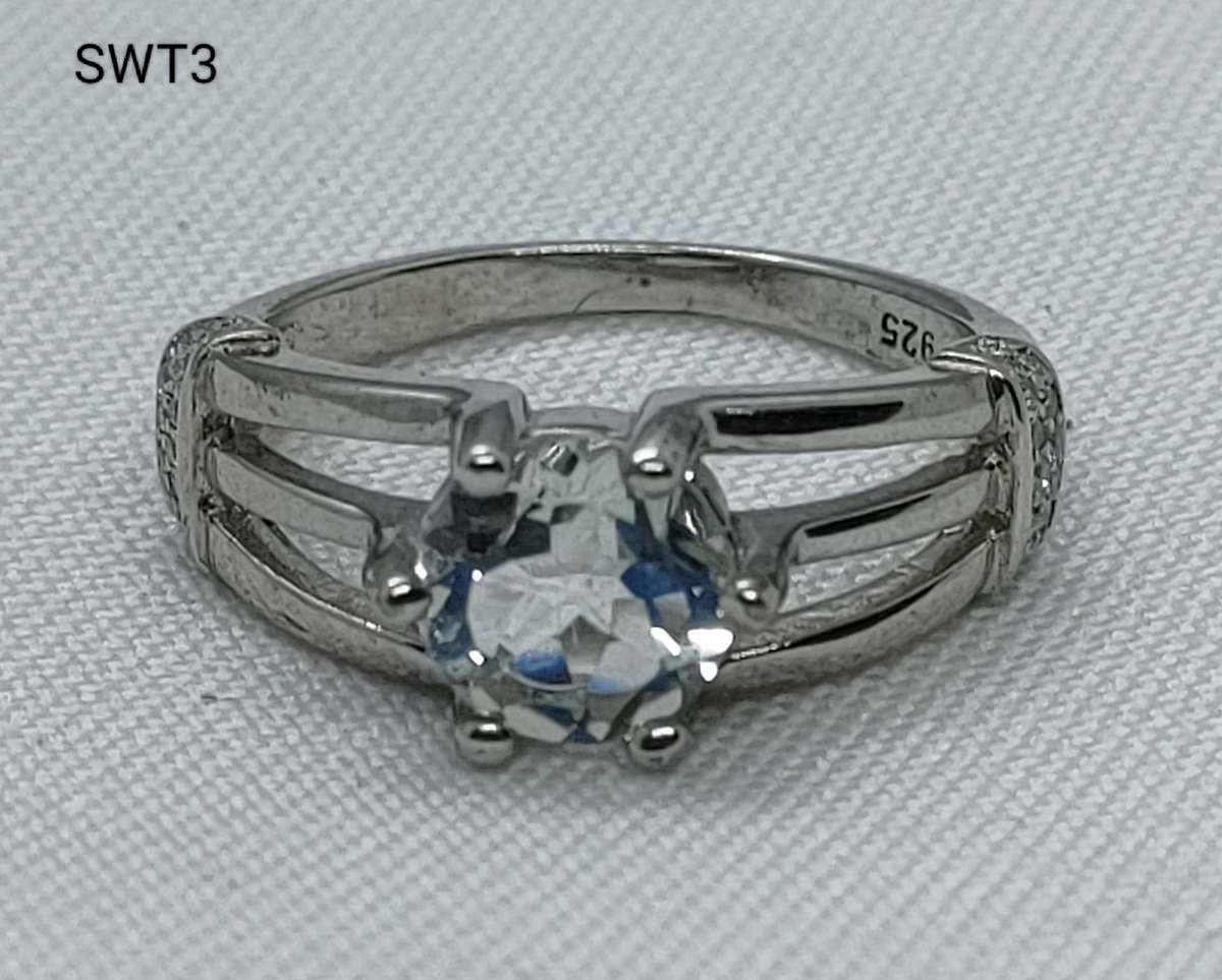 Sterling silver natural White topaz and diamond ring- 925 stamp - lovely design -US7- large stone