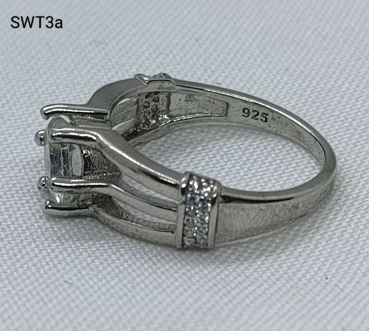 Sterling silver natural White topaz and diamond ring- 925 stamp - lovely design -US7- large stone