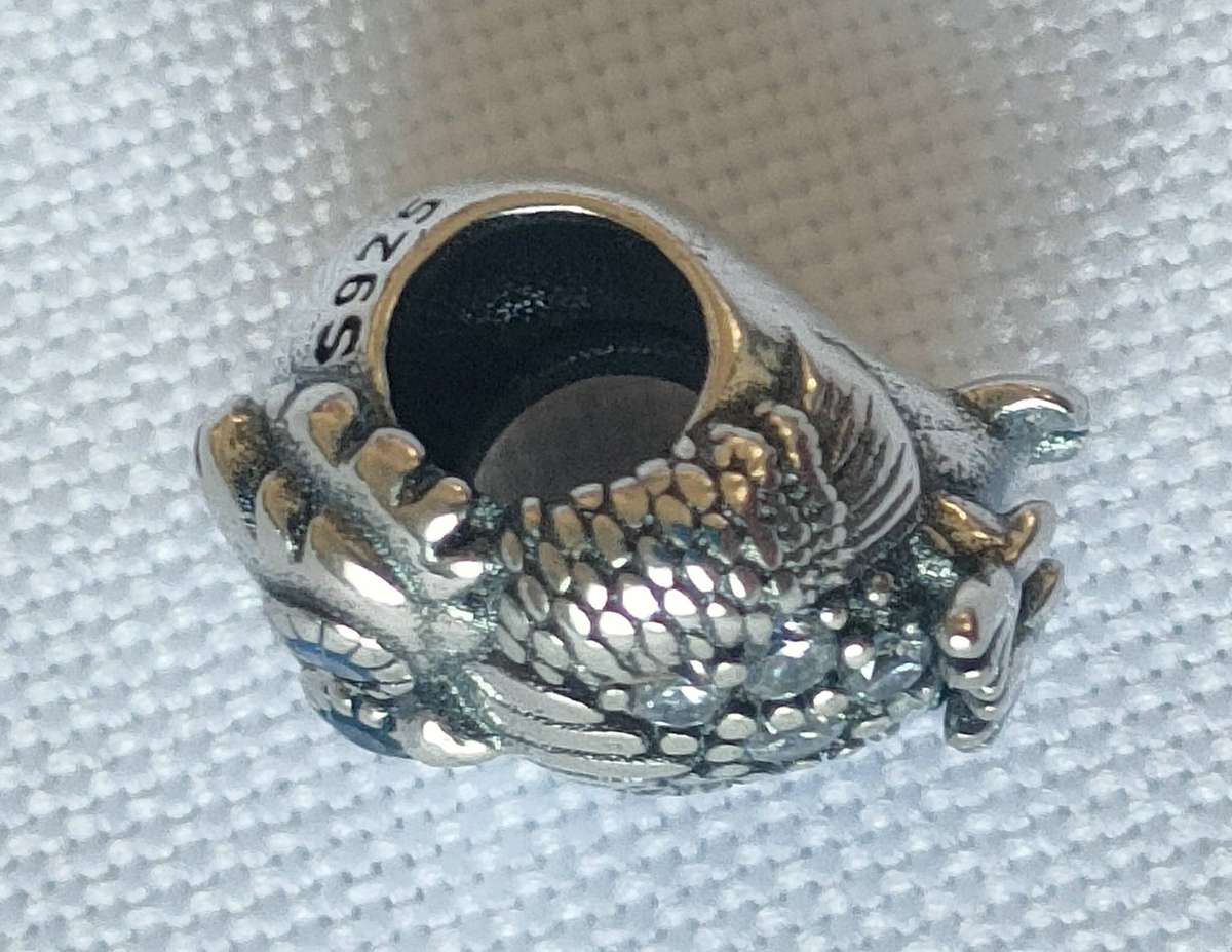 Sterling Silver Owl charm with exquisite detail and gemstone eyes -hallmarked