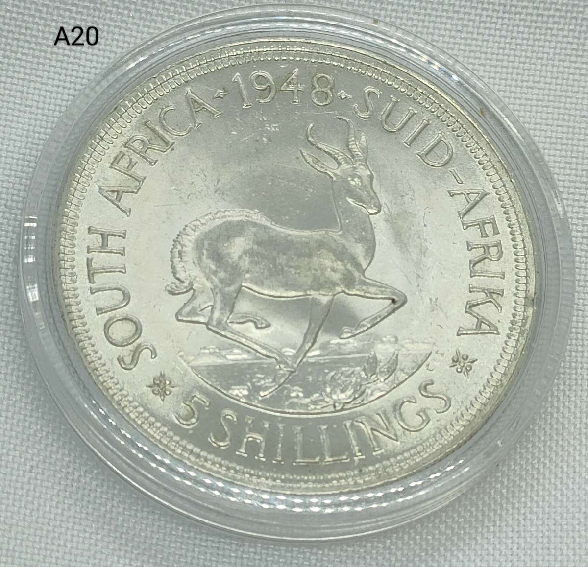 1948 Crown - 5 shillings Union of South Africa- .800 silver - in capsule