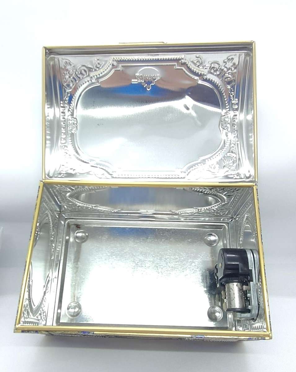 2 Brass containers and musical box biscuit container- no damage - Biscuit box 150 mm x 100 mm