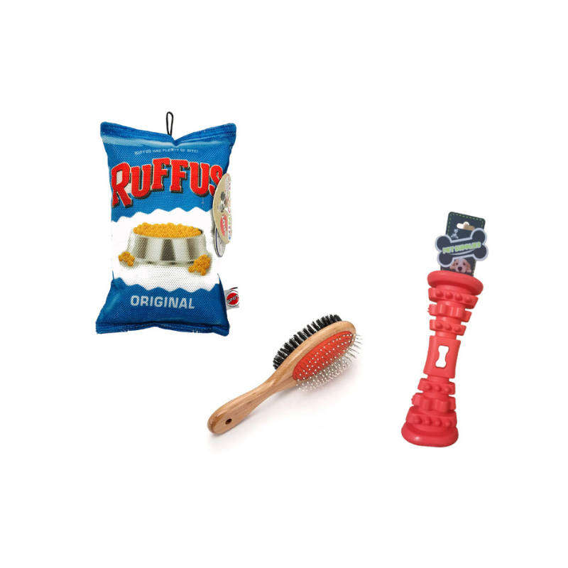 Dog Chew Toys & Double Sided Brush Medium Large Dogs - 3 Piece
