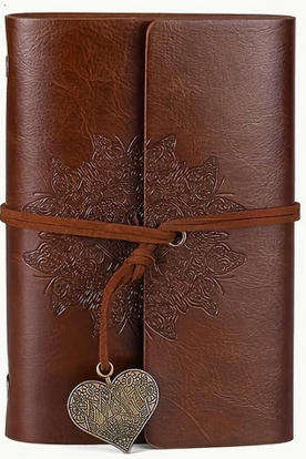 Vintage Heart Embossed Journal with Wrap Closure - Brown