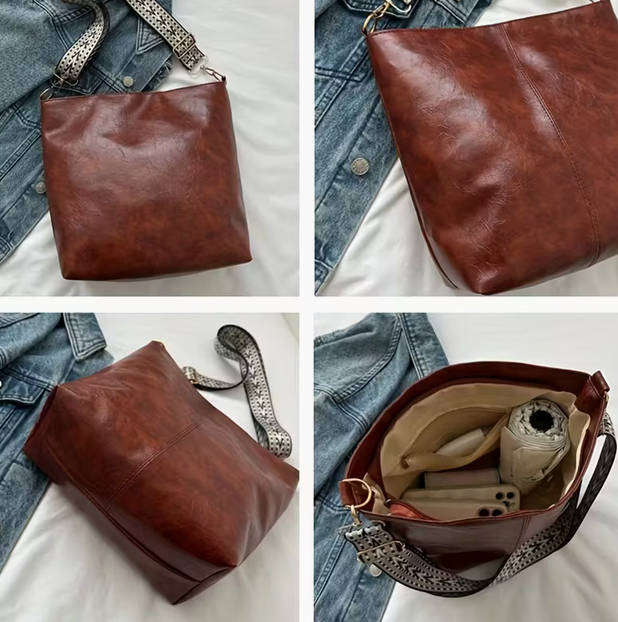 Vintage Style Shoulder and Crossbody bag - Dark Tan