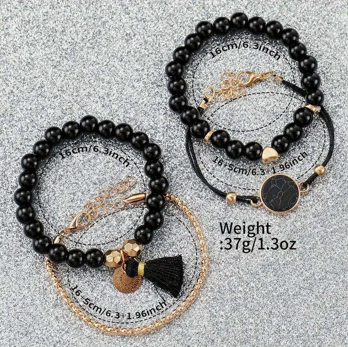 Watch and Bracelet Set - Black and Rose Gold