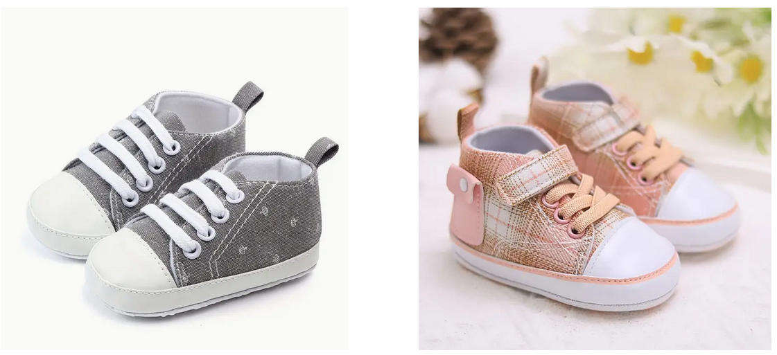 Baby Shoes 2 Pairs - Light Grey and Pink Sneakers