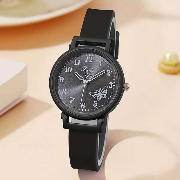 Watch and Double Layer Butterfly Pendant Necklace