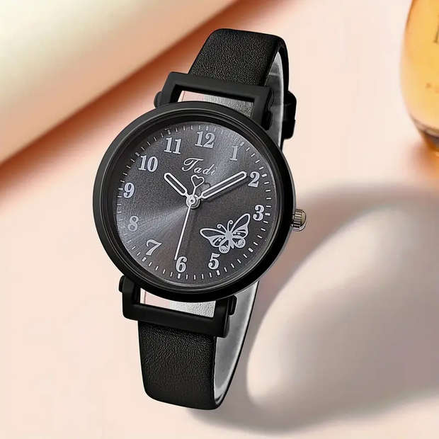 Watch and Double Layer Butterfly Pendant Necklace