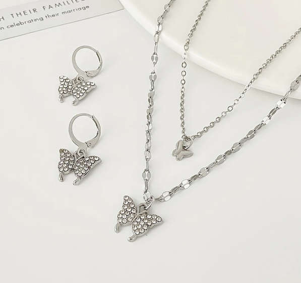 Butterfly Watch Necklace and Earring Jewellery Set