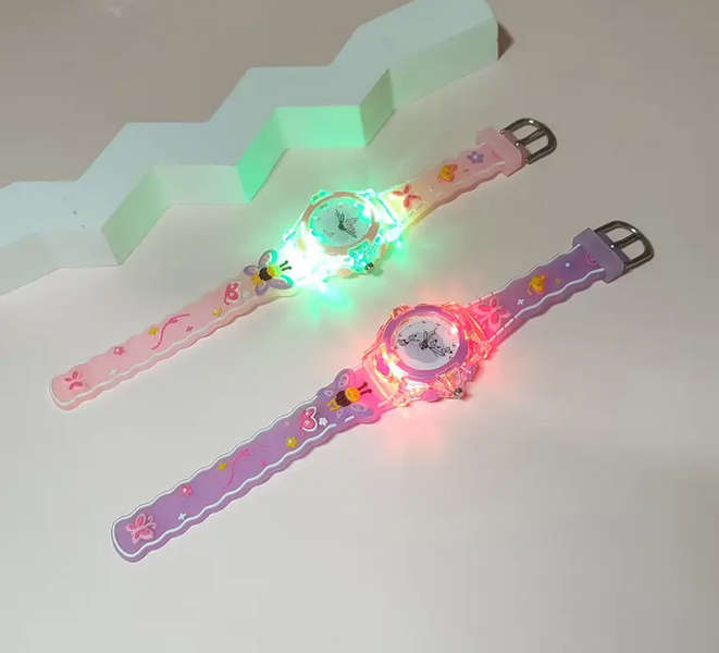 Butterfly LED Light Watch and 3 PCS Jewellery Set - Pink