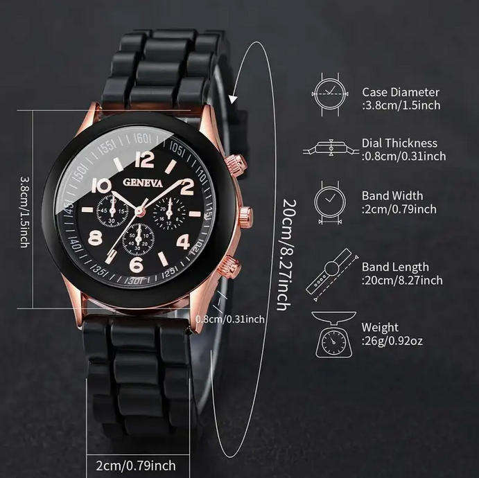 Watch and Bracelet Set - Black and Rose Gold