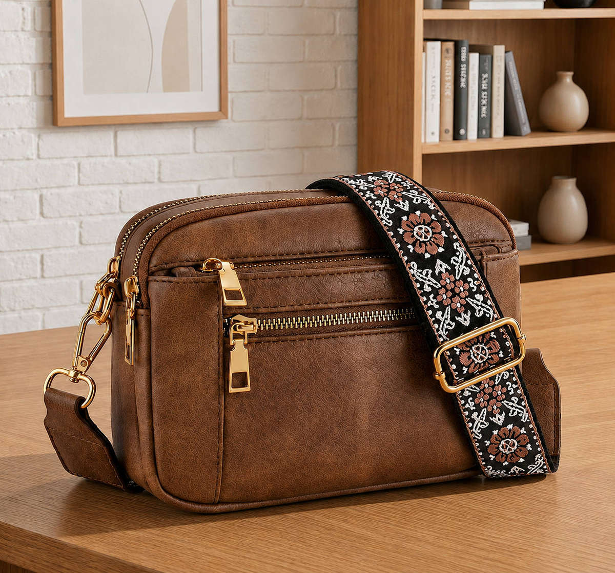 Vintage Style Shoulder and Crossbody Bag - Tan