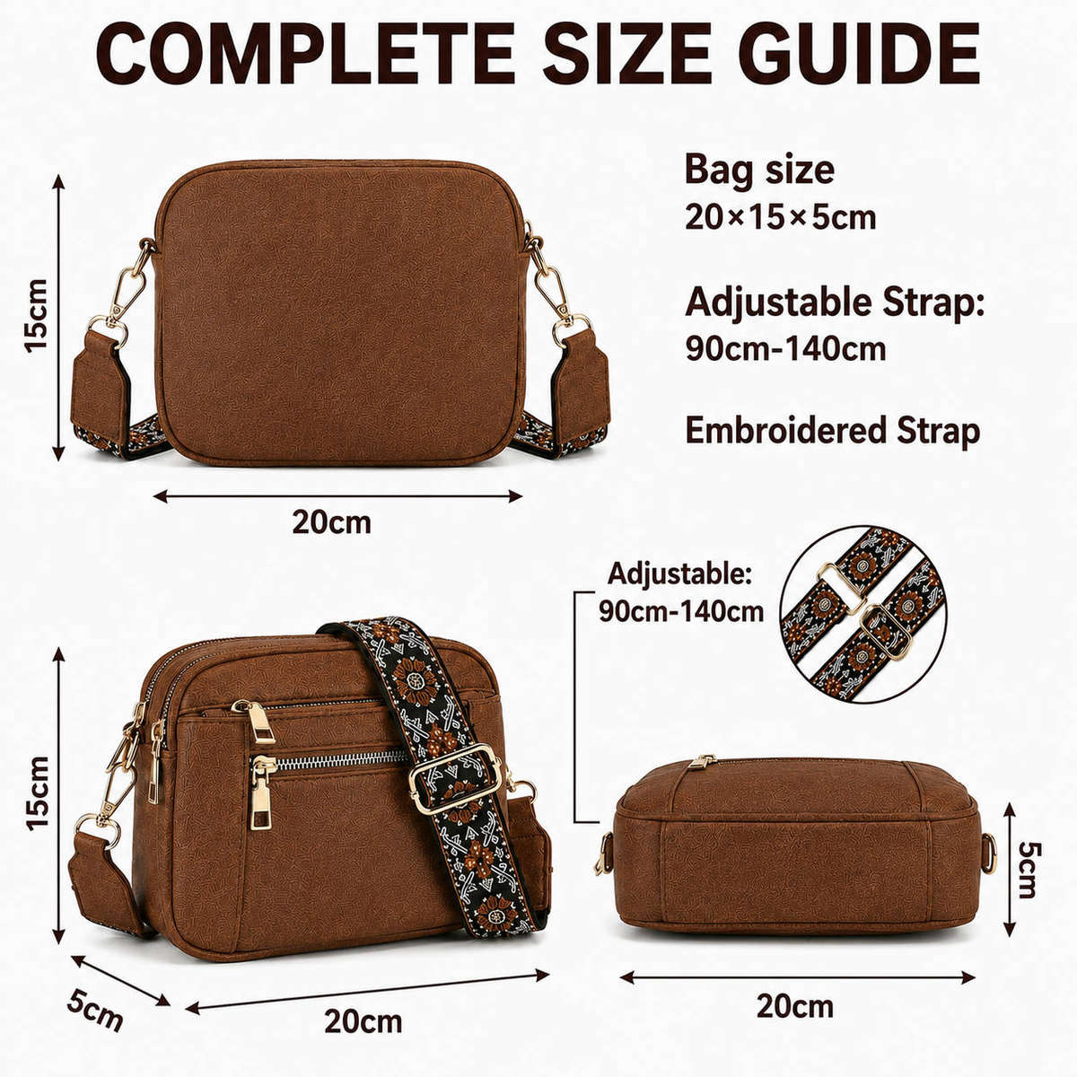 Vintage Style Shoulder and Crossbody Bag - Tan