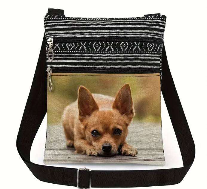 Chihuahua Print Cross Body Bag with Adjustable Strap