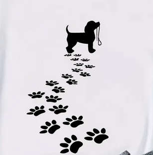 Dog and Paw Print Crew Neck T-Shirt - Large