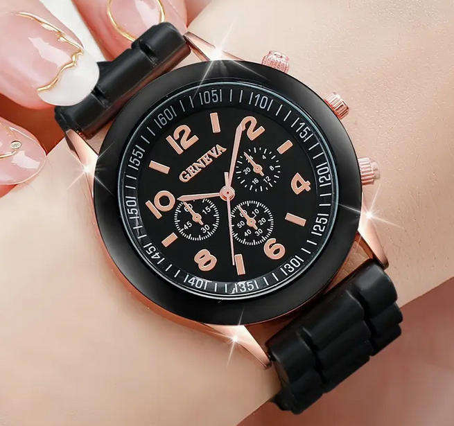 Watch and Bracelet Set - Black and Rose Gold