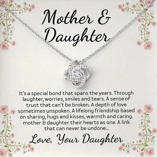 Beautiful Gift from Daughter to Mother Love Knot Pendant Necklace with Gift Card and Gift Box