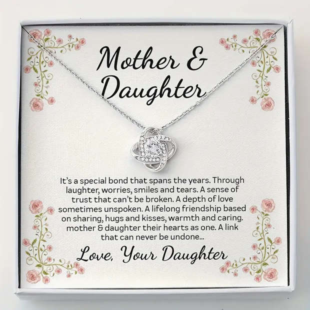 Beautiful Gift from Daughter to Mother Love Knot Pendant Necklace with Gift Card and Gift Box