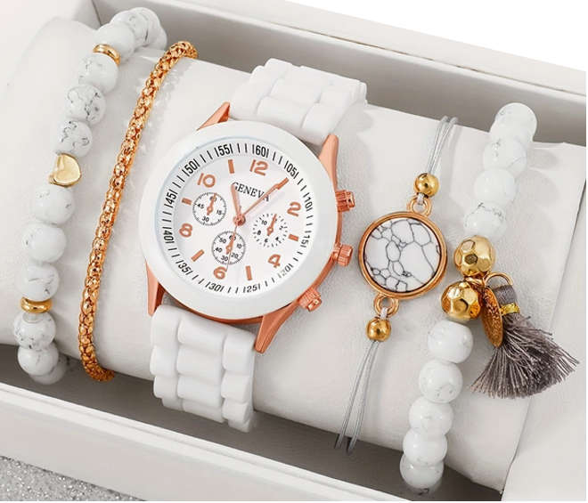 Watch and Bracelet Set - White and Rose Gold