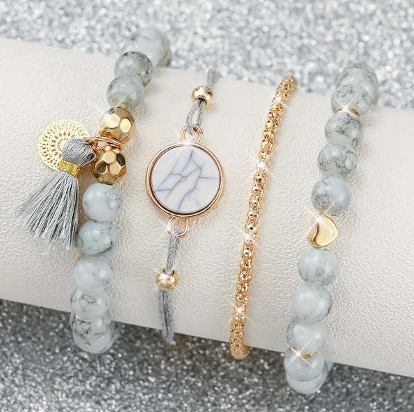 Watch and Bracelet Set - White and Rose Gold