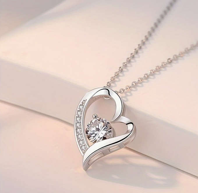 Love Heart Pendant Necklace with Gift Card and Gift Box