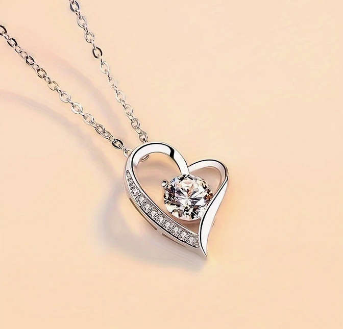 Love Heart Pendant Necklace with Gift Card and Gift Box