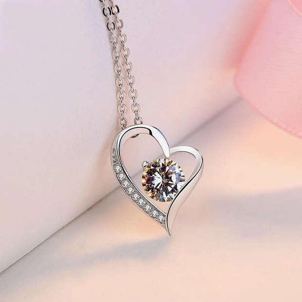 Love Heart Pendant Necklace with Gift Card and Gift Box