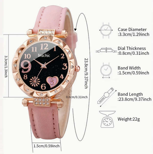 Watch and Jewellery Set - Pink and Rose Gold