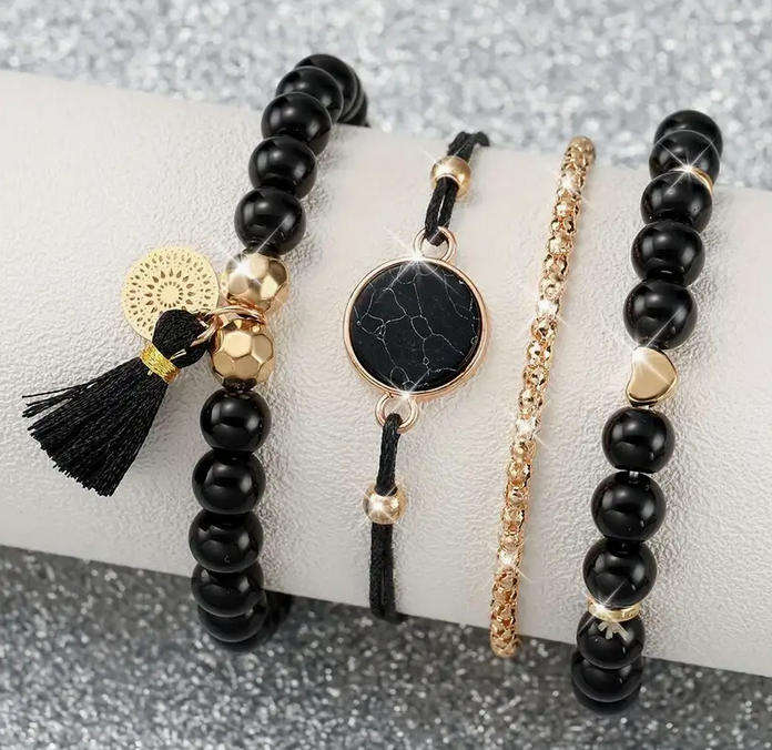 Watch and Bracelet Set - Black and Rose Gold