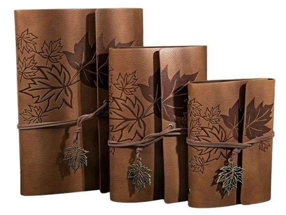 Vintage Maple Leaf Embossed Journal with Wrap Closure - Tan