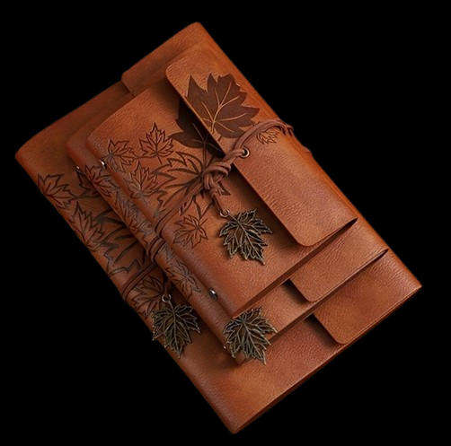 Vintage Maple Leaf Embossed Journal with Wrap Closure - Tan