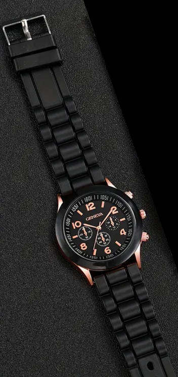 Watch and Bracelet Set - Black and Rose Gold