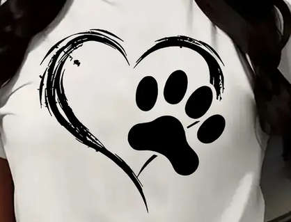 Heart and Paw Print Crew Neck T-Shirt - Large