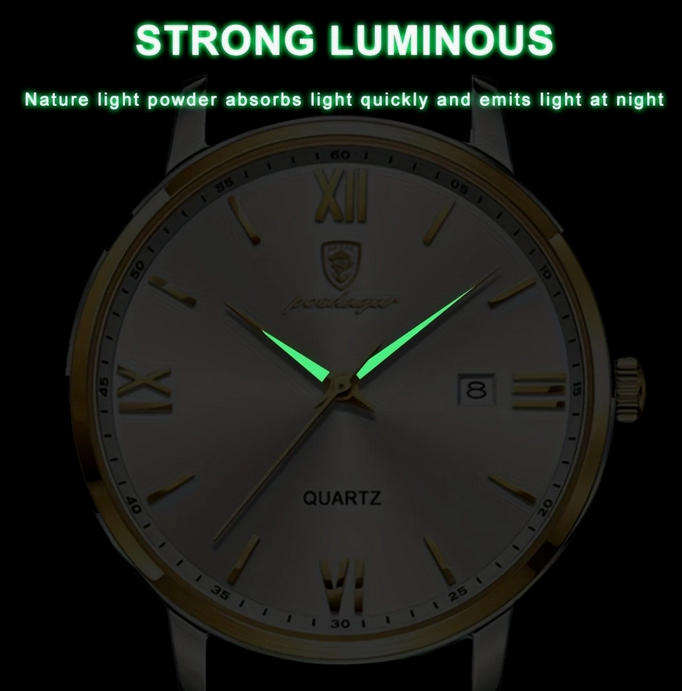 POEDAGAR Quartz Watch with Date Calendar - Brown Leather Strap