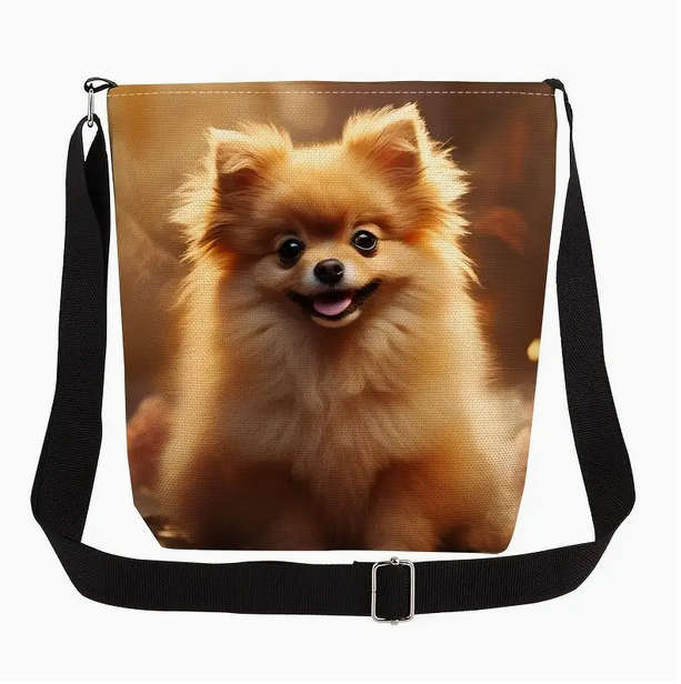 Pomeranian Print Cross Body Bag with Adjustable Strap