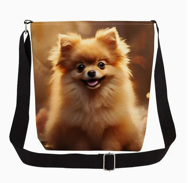Pomeranian Print Cross Body Bag with Adjustable Strap