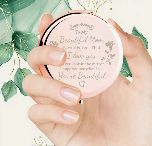 Beautiful Sandalwood Hair Brush, Rose Gold Makeup Mirror, Silver Earrings for Mom in a Raw Linen Bag