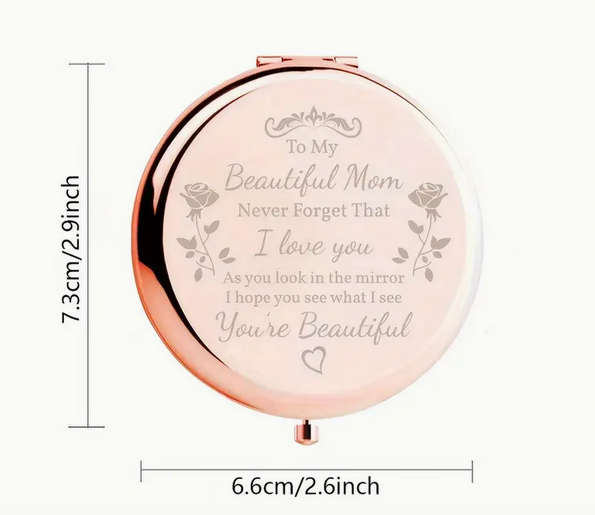 Sandalwood Hair Brush Engraved Rose Gold Makeup Mirror and Earrings