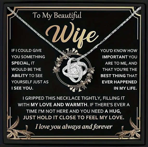Beautiful Gift for a Very Special Wife Love Knot Pendant Necklace with Gift Card and Gift Box