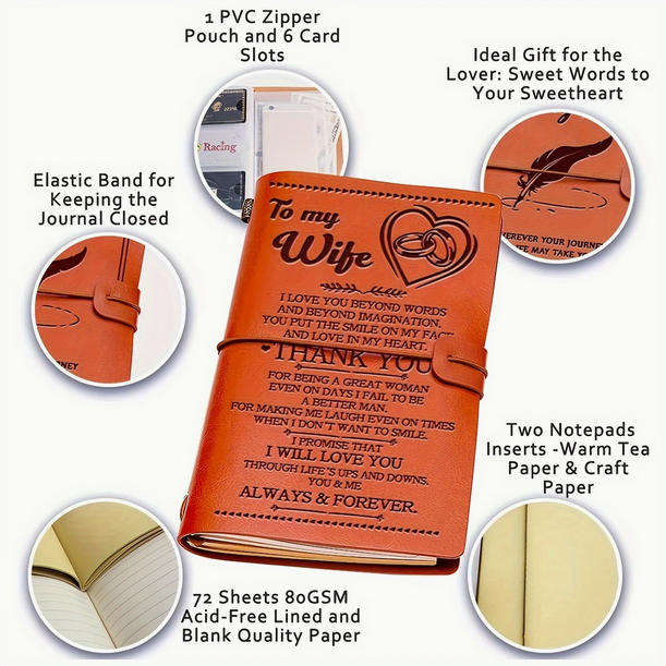 Vintage Heart Message Embossed Journal with Wrap Closure