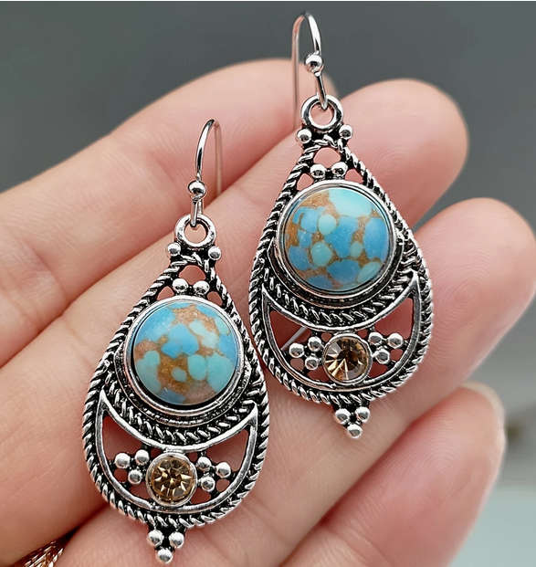 Vintage Style Earrings and Bracelet Set - Turquoise