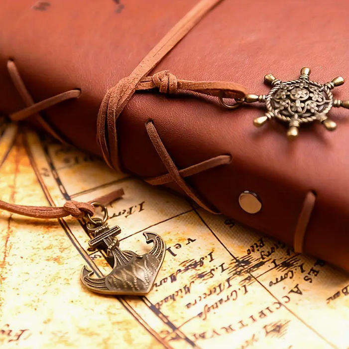 Vintage Compass Embossed Journal with Wrap Closure - Brown